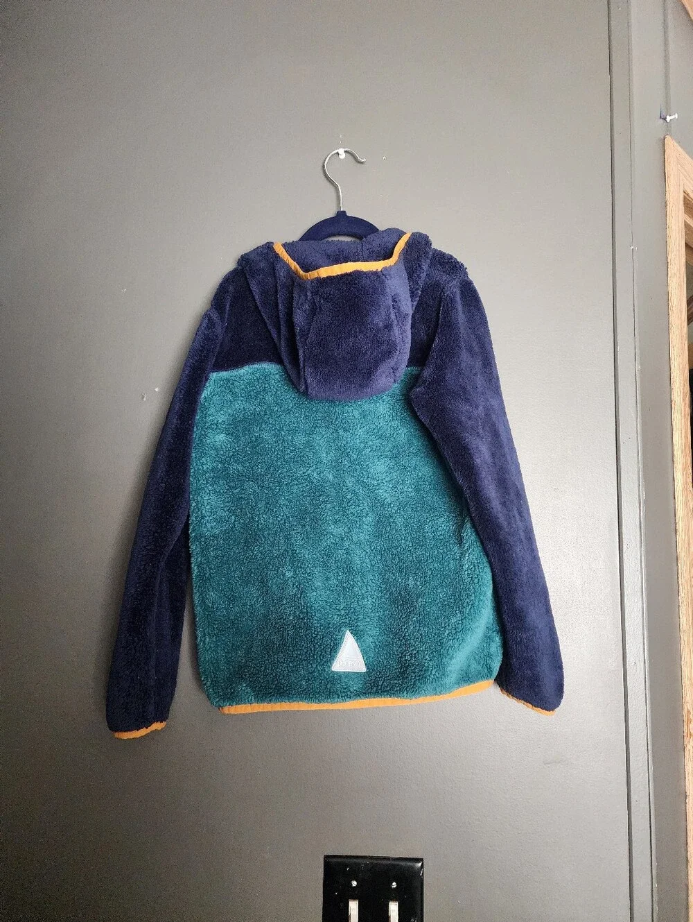 L.L. Bean Kids Hi-Pile color patchwork soft fluffy Fleece Hooded zip up Jacket